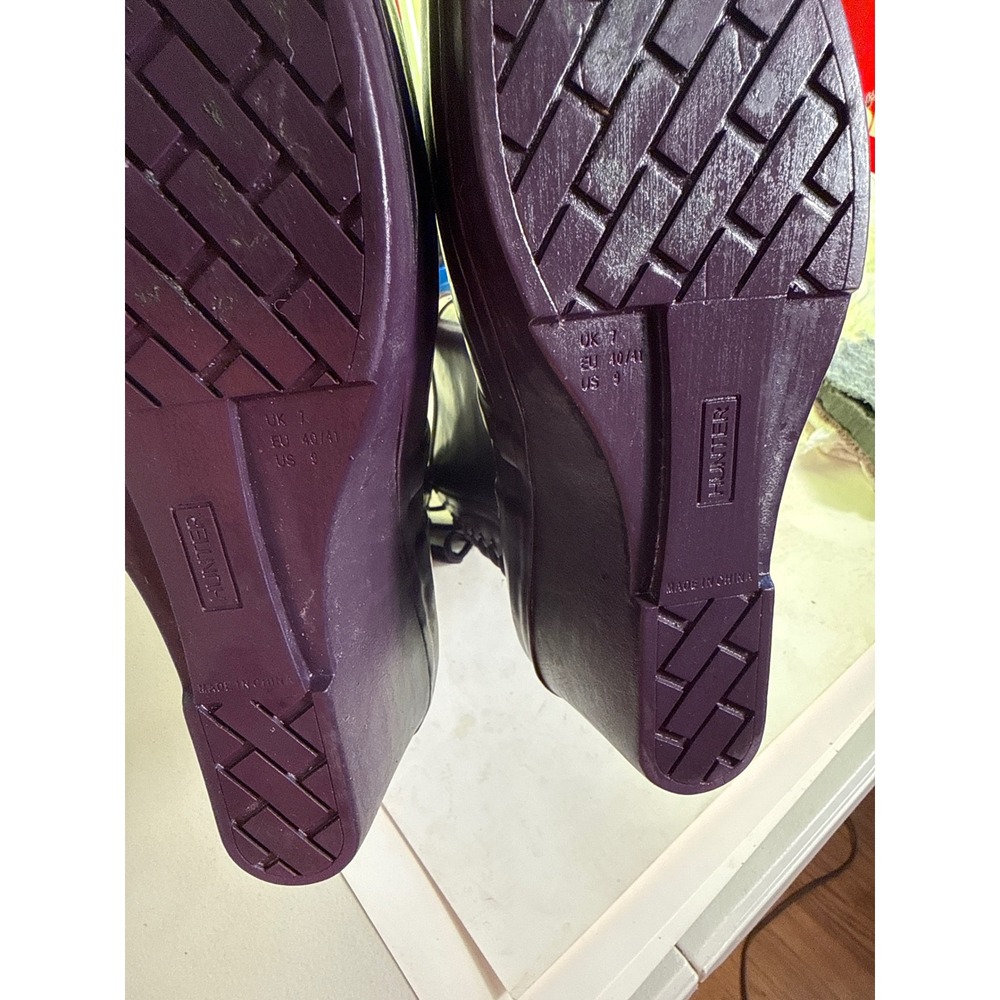 Hunter Original Lace Up Wedge Rain Boots Purple Mid Calf Waterproof 3" heel. S 8 - Picture 8 of 11